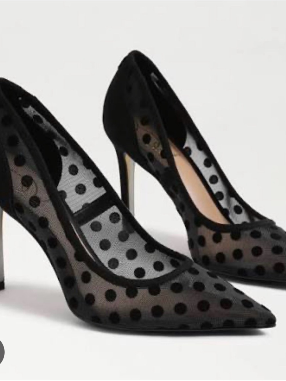 Sam Edelman Black Mesh Polka Dot Pointed-Toe Pumps